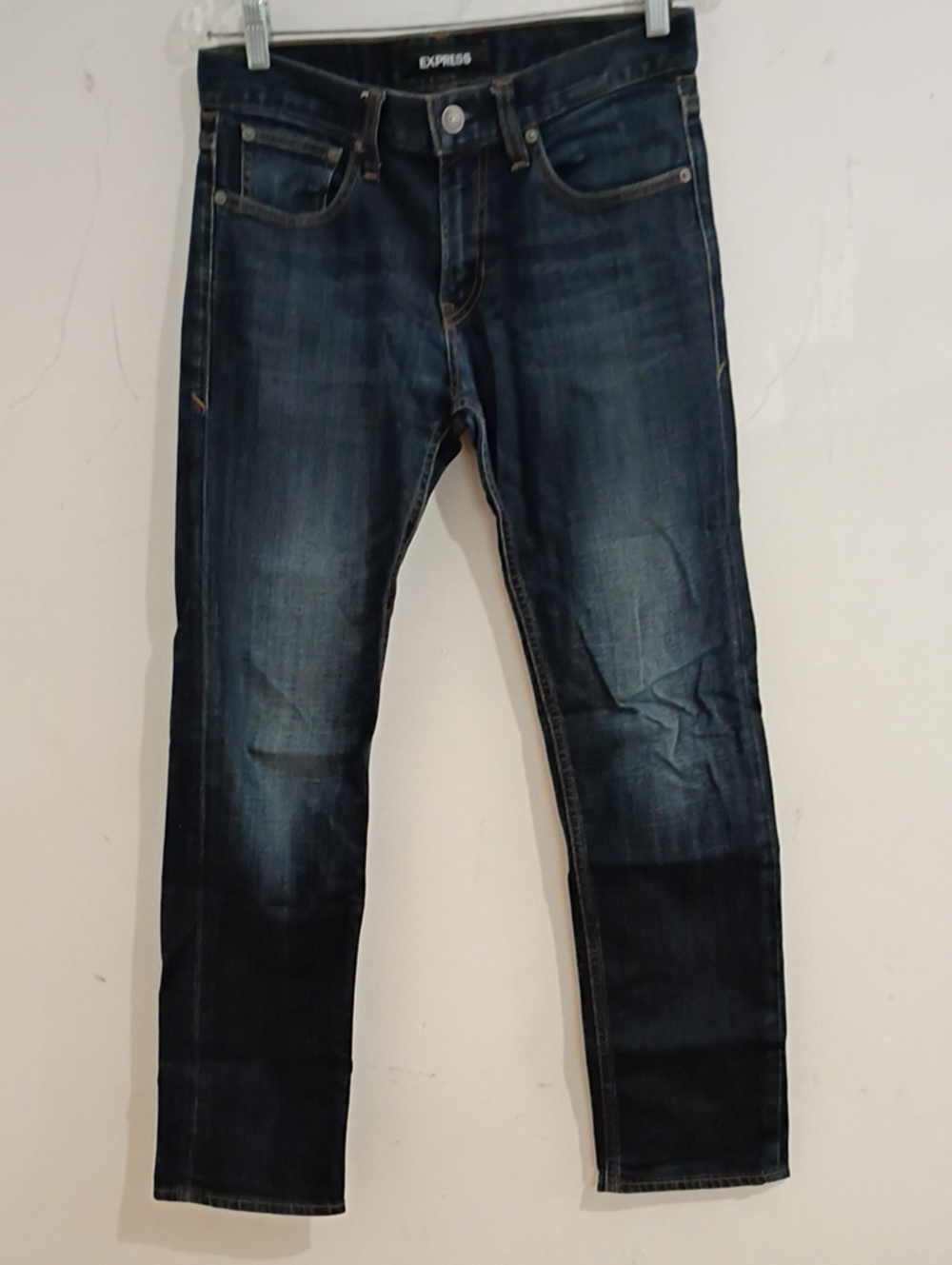 Express Men’s Slim Jeans in Dark Indigo with Fading